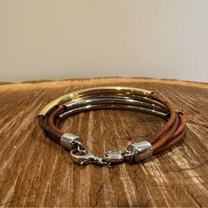 Fossil Women's Brown leather and with Silver and Gold Bracelet